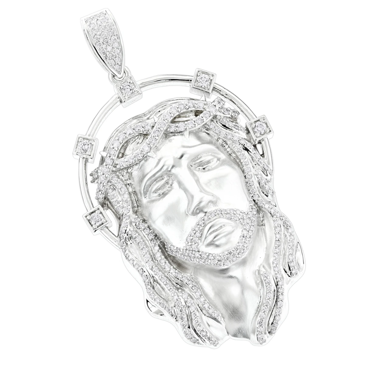 Hip Hop 14K White Gold Jesus Face Diamond Pendant For Men 3.55ct 3 Hip Hop 14K White Gold Jesus Face Diamond Pendant For Men 3.55ct
