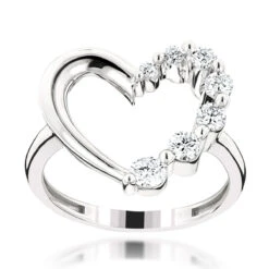14K White Gold Journey Heart Diamond Ring 0.6ct