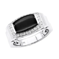 14K White Gold Ladies Black Onyx Ring 0.26ct