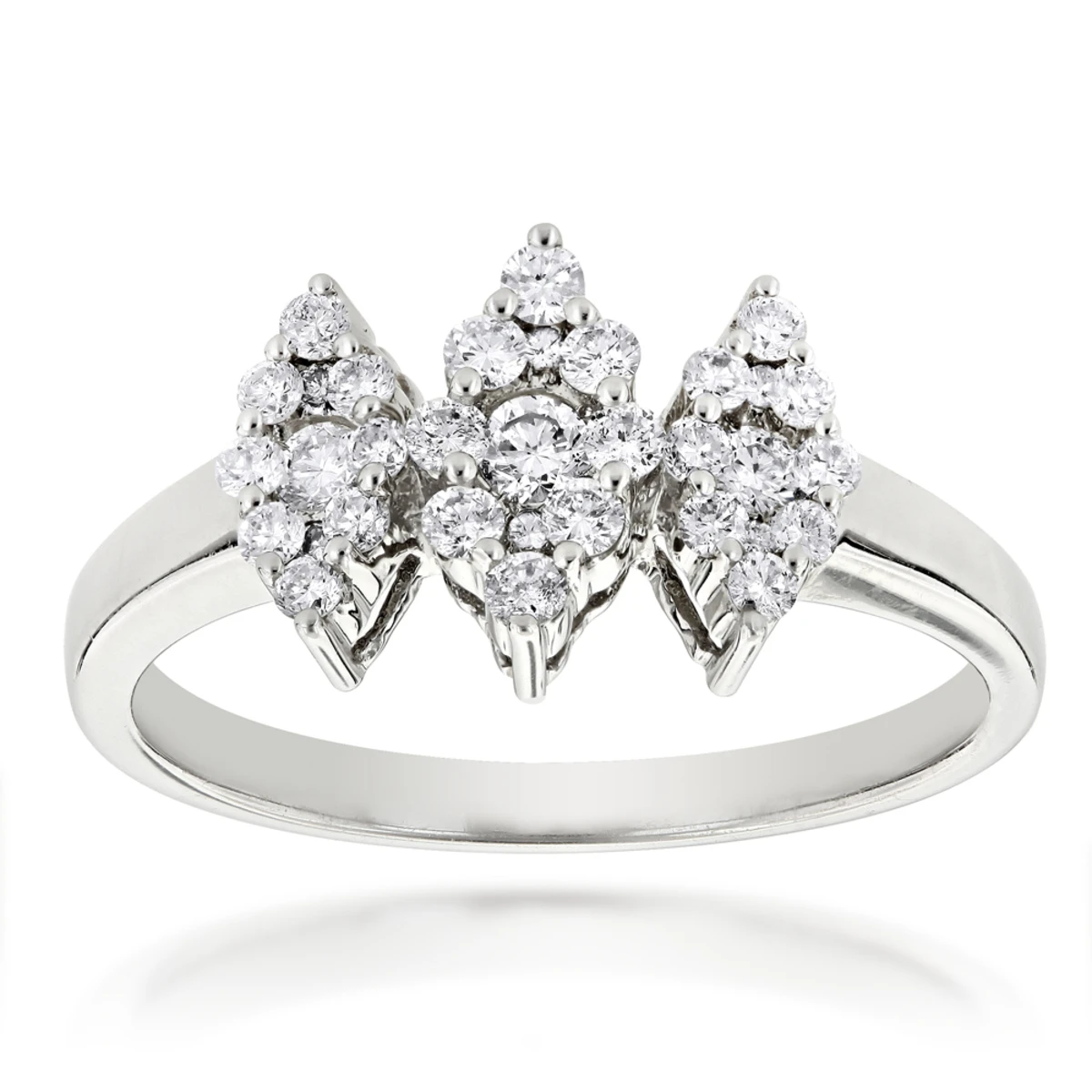 14K White Gold Ladies Cluster Diamond Ring 0.63ct Three Stone Ring Design 3 14K White Gold Ladies Cluster Diamond Ring 0.63ct Three Stone Ring Design