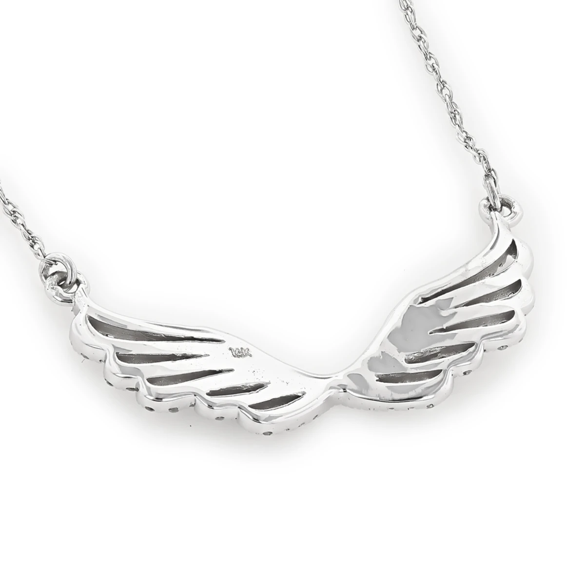 14K White Gold Ladies Diamond Wings Necklace Pendant By Luxurman 6 14K White Gold Ladies Diamond Wings Necklace Pendant By Luxurman - Image 4