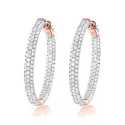 Large 5 Carat 1.5in Ladies Inside Out Diamond Hoop Earrings 14K Yellow Gold -H'Hen Sale Store 14k gold ladies inside out diamond hoop earrings 5ct 15in ro