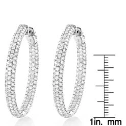 Large 5 Carat 1.5in Ladies Inside Out Diamond Hoop Earrings 14K Yellow Gold -H'Hen Sale Store 14k gold ladies inside out diamond hoop earrings 5ct 15in rulerwh