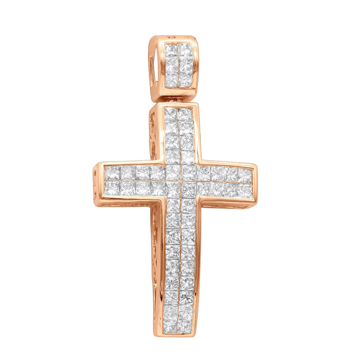 14K Yellow Gold Medium Size Princess Diamond Cross Pendant 1.5ct 5 14K Yellow Gold Medium Size Princess Diamond Cross Pendant 1.5ct - Image 3