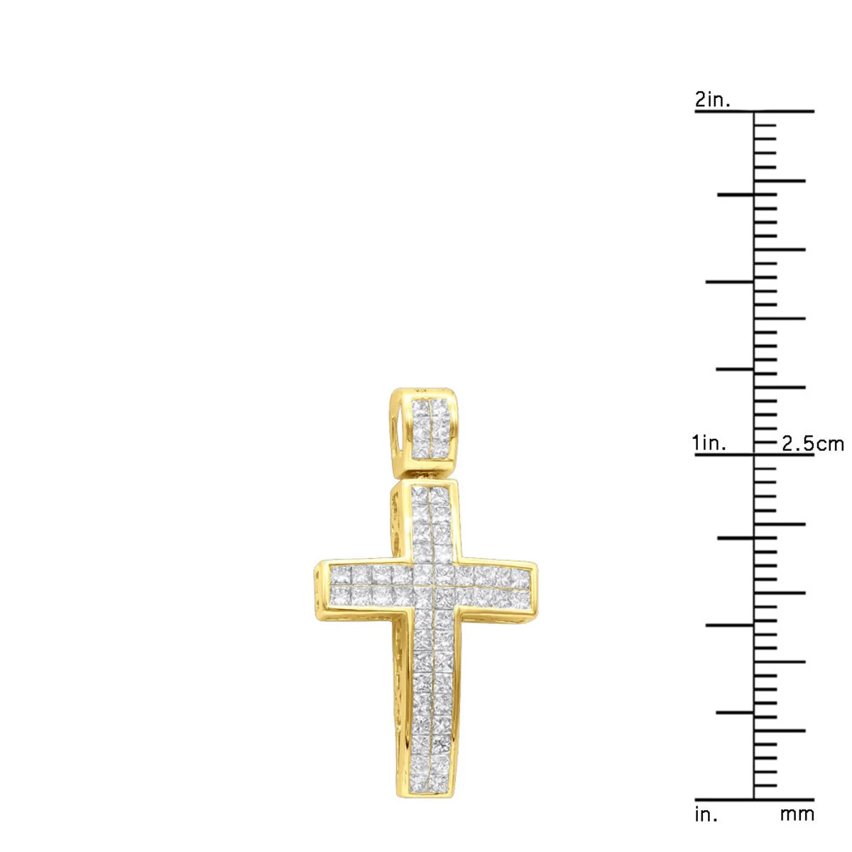 14K Yellow Gold Medium Size Princess Diamond Cross Pendant 1.5ct 7 14K Yellow Gold Medium Size Princess Diamond Cross Pendant 1.5ct - Image 5