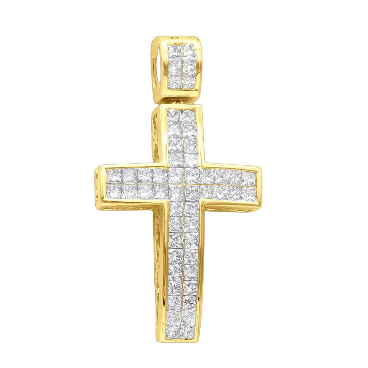 14K Yellow Gold Medium Size Princess Diamond Cross Pendant 1.5ct 3 14K Yellow Gold Medium Size Princess Diamond Cross Pendant 1.5ct