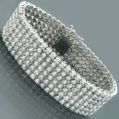 14K White Gold Men's 6-Row Flexible Diamond Bracelet 10.43ct