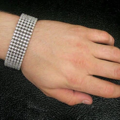 14K White Gold Men's 6-Row Flexible Diamond Bracelet 10.43ct -H'Hen Sale Store 14k gold mens 6 row flexible diamond bracelet 1043ct p 5890bod