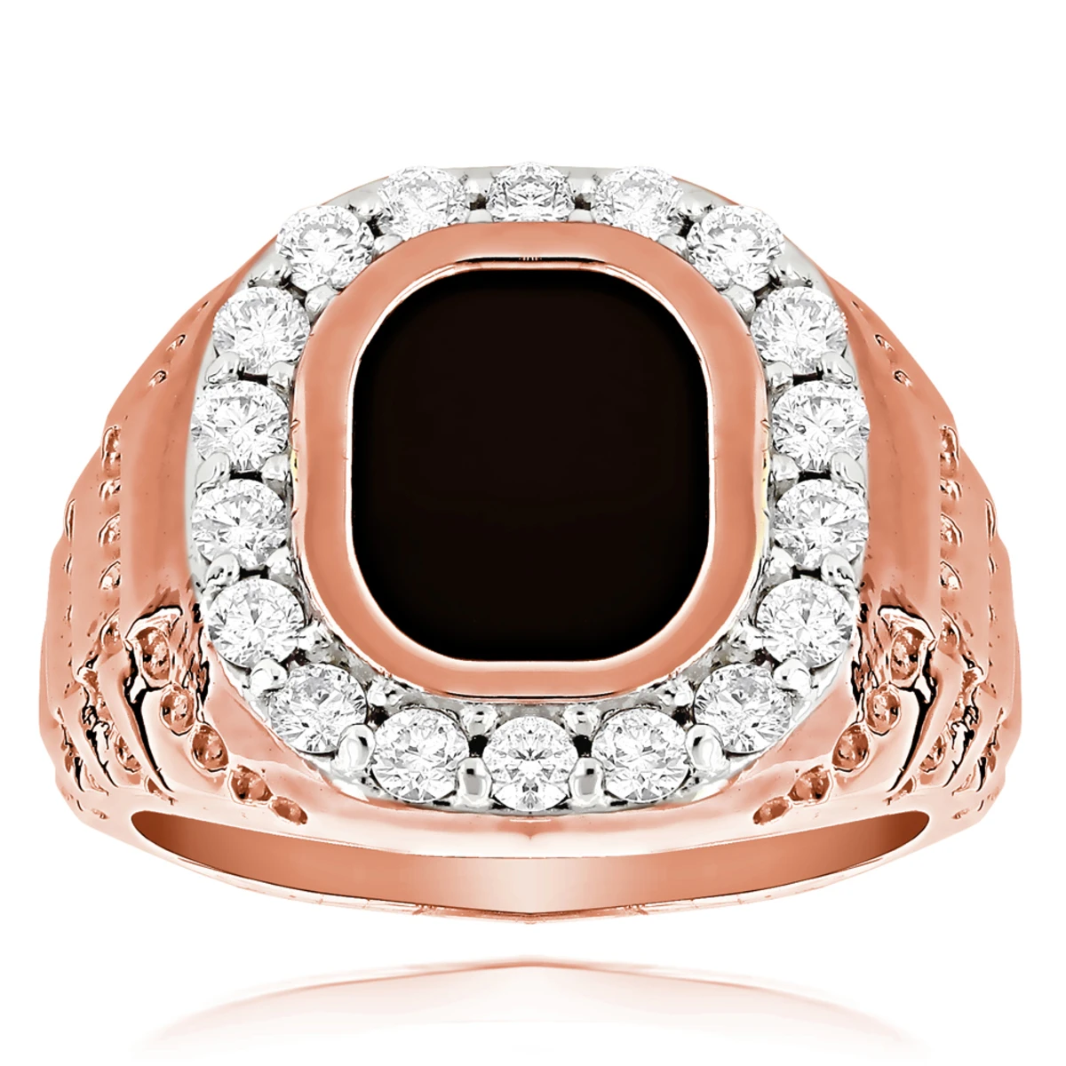 14K Yellow Gold Nugget Men's Black Onyx Diamond Ring 1.5ct 5 14K Yellow Gold Nugget Men's Black Onyx Diamond Ring 1.5ct - Image 3