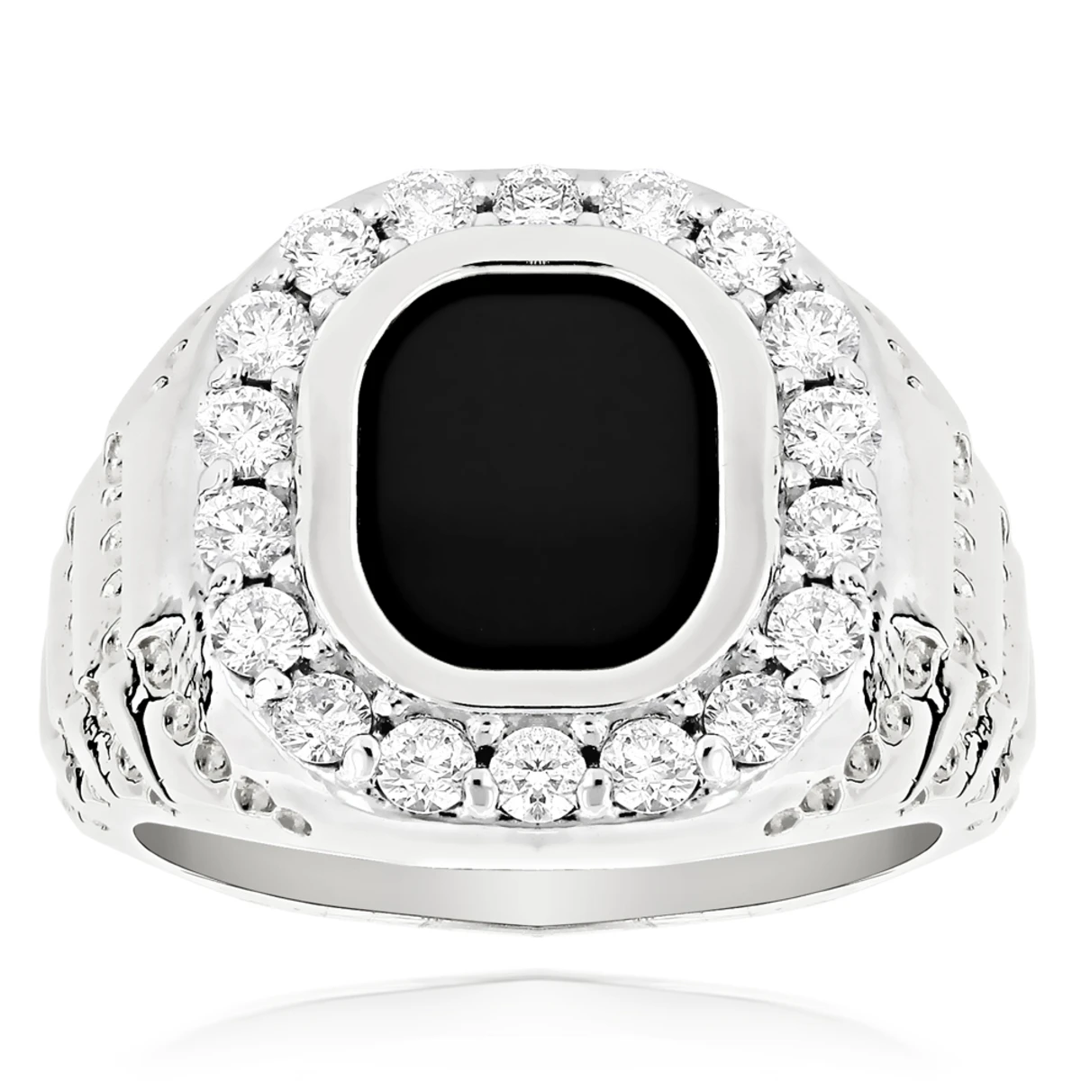 14K Yellow Gold Nugget Men's Black Onyx Diamond Ring 1.5ct 4 14K Yellow Gold Nugget Men's Black Onyx Diamond Ring 1.5ct - Image 2