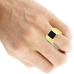 14K Yellow Gold Men's Black Onyx Ring 14.4mm -H'Hen Sale Store 14k gold mens black onyx ring p 28011 bodye