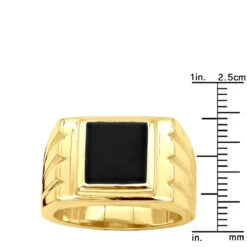 14K Yellow Gold Men's Black Onyx Ring 14.4mm -H'Hen Sale Store 14k gold mens black onyx ring p 28011 rulerye