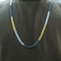 14K White Gold Men's Diamond Chain White Yellow Blue Diamonds Tennis Necklace -H'Hen Sale Store 14k gold mens color diamond chain necklace 2535ct p 270bod