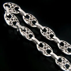 14K White Gold Men's Color Diamond Gucci Link Chain 29ct -H'Hen Sale Store 14k gold mens color diamond gucci link chain 29ct p 5805back