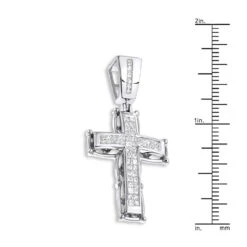 14K White Gold Men's Cross Pendant W Princess Diamonds 1 Ct -H'Hen Sale Store 14k gold mens cross pendant w princess diamonds 131ct p 6587 rulerwh