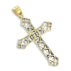 Large 14K Yellow Gold Men's Diamond Cross Pendant 2ct 3.5 Inches Long -H'Hen Sale Store 14k gold mens diamond cross pendant 200ct p 40344 backye