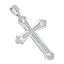 Large 14K Yellow Gold Men's Diamond Cross Pendant 2ct 3.5 Inches Long -H'Hen Sale Store 14k gold mens diamond cross pendant 200ct p 40344 wh