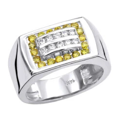 14K Yellow Gold Men's Diamond Pinky Ring White Yellow 0.60ct -H'Hen Sale Store 14k gold mens diamond pinky ring white yellow 060ct p 225 wh