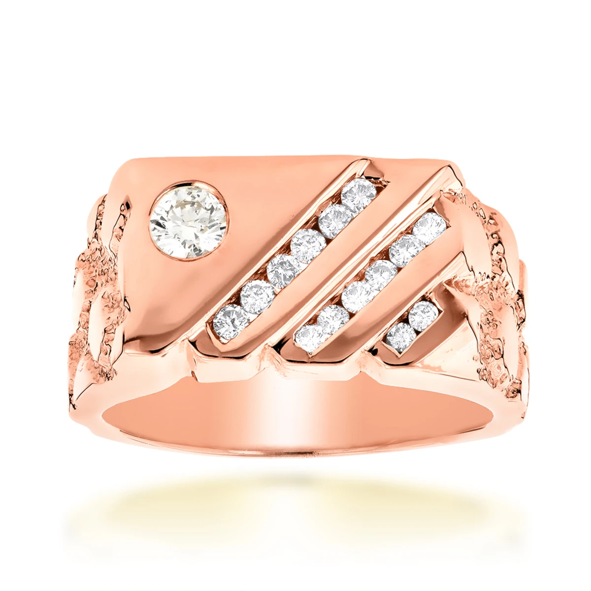 14K Yellow Gold Nugget Men's Diamond Ring 0.63ct 5 14K Yellow Gold Nugget Men's Diamond Ring 0.63ct - Image 3