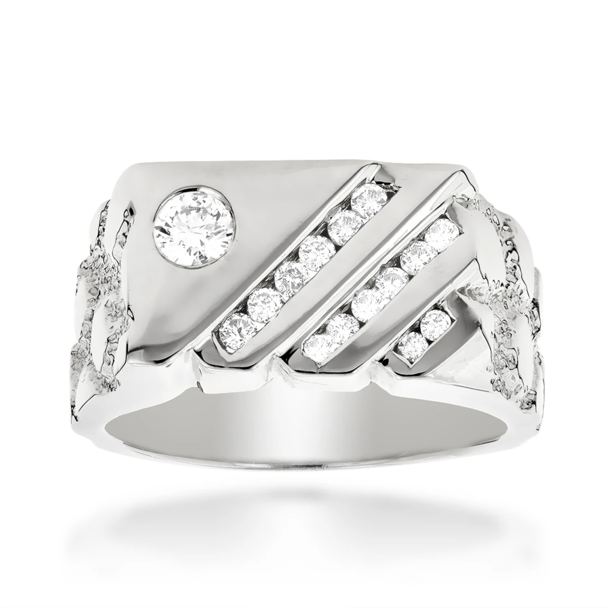 14K Yellow Gold Nugget Men's Diamond Ring 0.63ct 4 14K Yellow Gold Nugget Men's Diamond Ring 0.63ct - Image 2