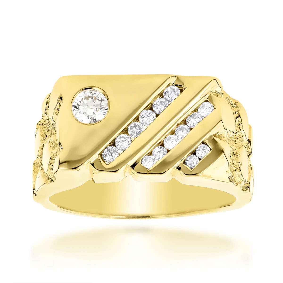 14K Yellow Gold Nugget Men's Diamond Ring 0.63ct 3 14K Yellow Gold Nugget Men's Diamond Ring 0.63ct