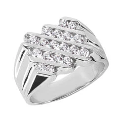 14K White Gold Men's Diamond Ring 0.80ct 12.6mm