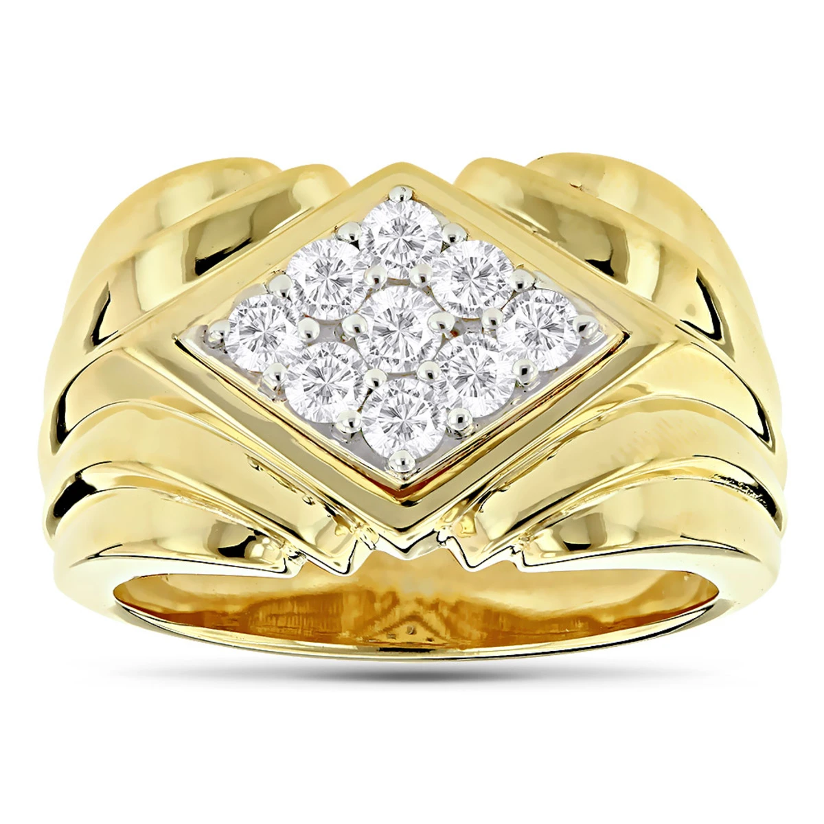 14K Yellow Gold Men's Diamond Ring 1.08ct 14.5mm 3 14K Yellow Gold Men's Diamond Ring 1.08ct 14.5mm