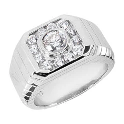 14K White Gold Men's Diamond Ring 1.28ct