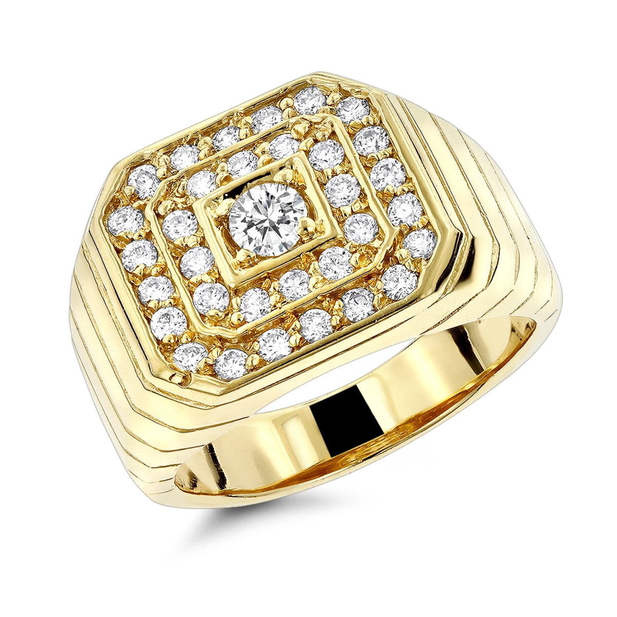 14K Yellow Gold Men's Diamond Ring 1.31ct By Luxurman 3 14K Yellow Gold Men's Diamond Ring 1.31ct By Luxurman