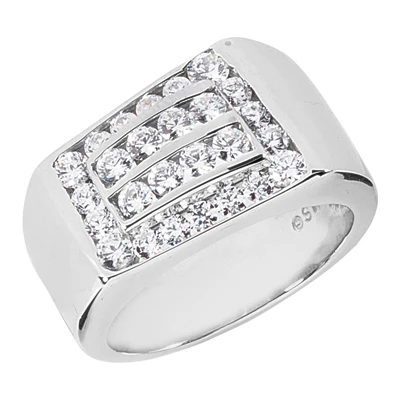 14K White Gold Men's Diamond Ring 1.32ct 11.3mm 3 14K White Gold Men's Diamond Ring 1.32ct 11.3mm