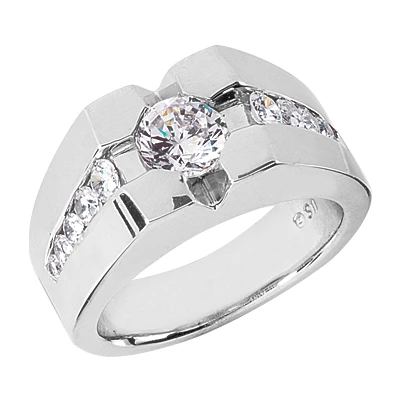 14K White Gold Men's Diamond Ring 1.72ct 3 14K White Gold Men's Diamond Ring 1.72ct