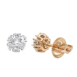 14K Yellow Gold Men's Diamond Stud Earring | Single Earring Cluster Design 1 Carat Look -H'Hen Sale Store 14k gold mens diamond stud earring single earring cluster design 1 carat look rose 1
