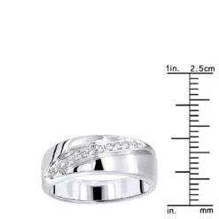 14K White Gold Men's Diamond Wedding Band 0.12ct 7.1mm -H'Hen Sale Store 14k gold mens diamond wedding band 012ct p 27599 rulerwh