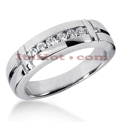 14K White Gold Men's Diamond Wedding Band 0.28ct 6.4mm 3 14K White Gold Men's Diamond Wedding Band 0.28ct 6.4mm