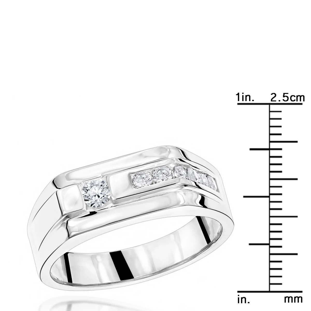 14K White Gold Men's Diamond Wedding Band 0.45ct 8.1mm 7 14K White Gold Men's Diamond Wedding Band 0.45ct 8.1mm - Image 5