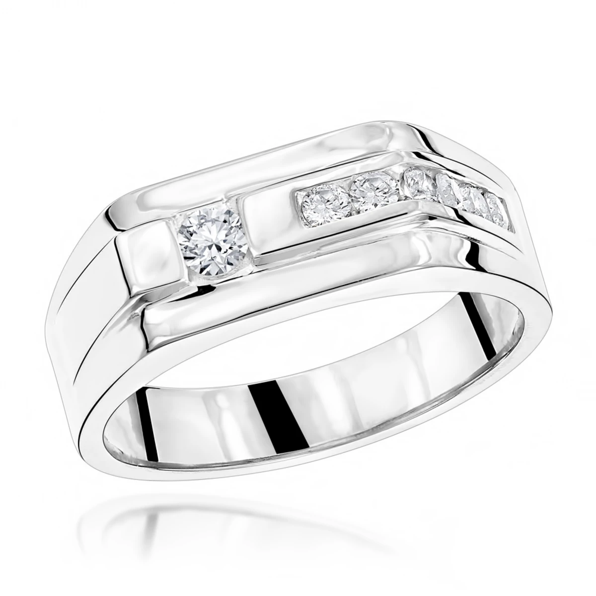 14K White Gold Men's Diamond Wedding Band 0.45ct 8.1mm 3 14K White Gold Men's Diamond Wedding Band 0.45ct 8.1mm