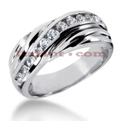 14K White Gold Men's Diamond Wedding Band 0.55ct