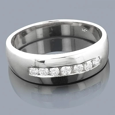 14K White Gold Men's Diamond Wedding Band 0.63ct 7.4mm 3 14K White Gold Men's Diamond Wedding Band 0.63ct 7.4mm