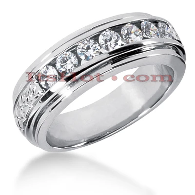 14K White Gold Men's Diamond Wedding Band 0.84ct 7.6mm 3 14K White Gold Men's Diamond Wedding Band 0.84ct 7.6mm