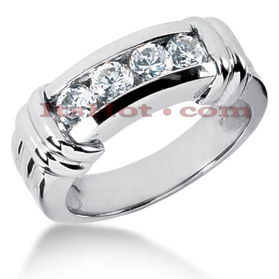 14K White Gold Men's Diamond Wedding Band 1ct 6.8mm 3 14K White Gold Men's Diamond Wedding Band 1ct 6.8mm