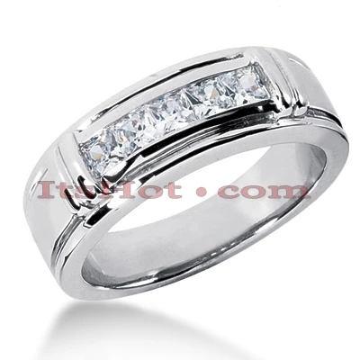 14K White Gold Men's Diamond Wedding Ring 0.85ct 3 14K White Gold Men's Diamond Wedding Ring 0.85ct