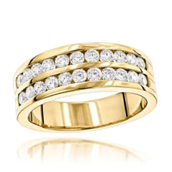 14K Yellow Gold Men's Diamond Wedding Ring W 1.5ct Of Round Diamonds By Luxurman