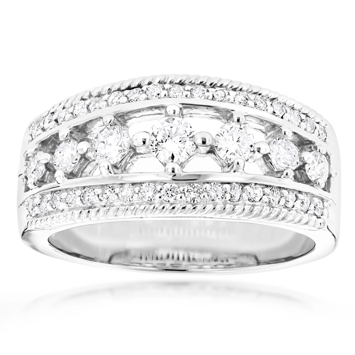 14K White Gold Men's Diamond Wedding Ring 1.54ct 3 14K White Gold Men's Diamond Wedding Ring 1.54ct