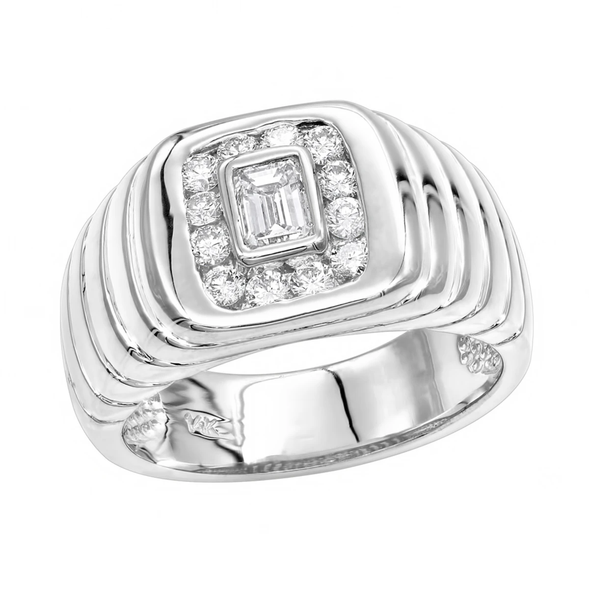 14K Yellow Gold Men's Round & Emerald Diamonds Ring 0.71ct 4 14K Yellow Gold Men's Round & Emerald Diamonds Ring 0.71ct - Image 2