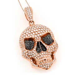 14K Yellow Gold Men's White Black Diamond Skull Pendant 9.17ct -H'Hen Sale Store 14k gold mens white black diamond skull pendant 917ct p 191 ro