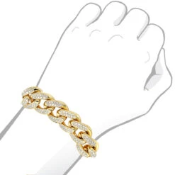 14K Yellow Gold Miami Cuban Link Chain Diamond Bracelet For Men 11.05ct -H'Hen Sale Store 14k gold miami cuban link chain diamond bracelet for men 1105ct bodye