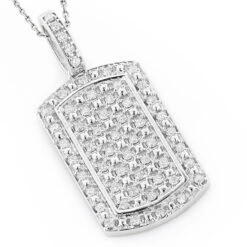 Luxurman 14K White Gold Mini Diamond Dog Tag Pendant W VS Diamonds 0.7ct