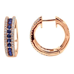 14K White Gold Natural Blue Sapphire And Diamond Huggie Earrings For Women 1ct -H'Hen Sale Store 14k gold natural blue sapphire and diamond huggie earrings for women 085ct ro