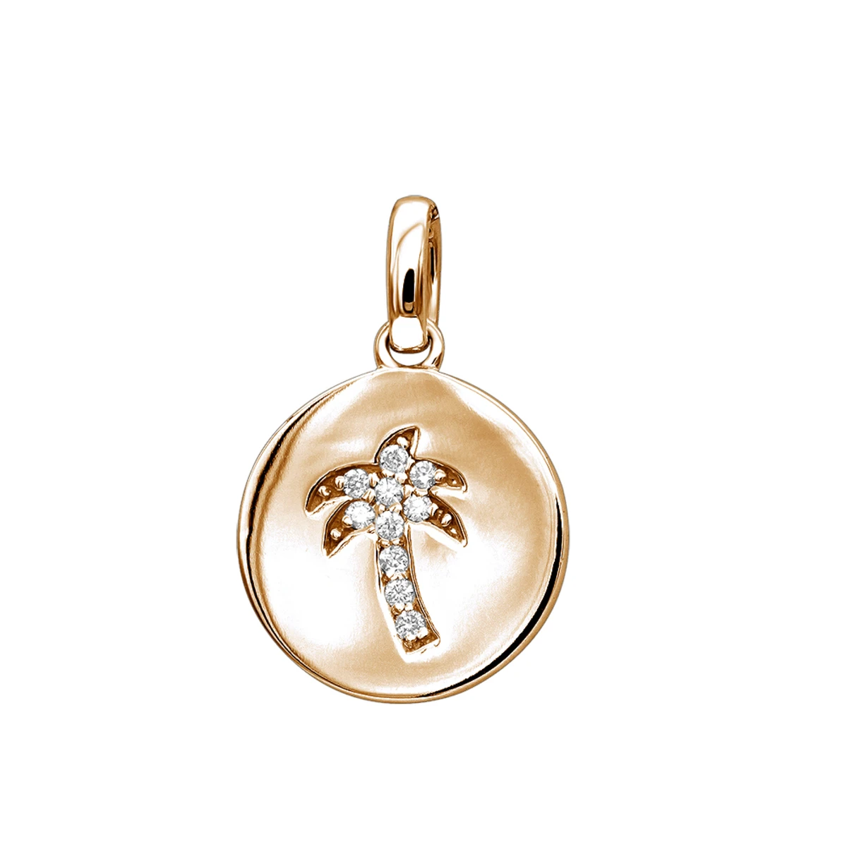14K White Gold Palm Tree Circle Diamond Pendant 0.1ct Small Charm 5 14K White Gold Palm Tree Circle Diamond Pendant 0.1ct Small Charm - Image 3