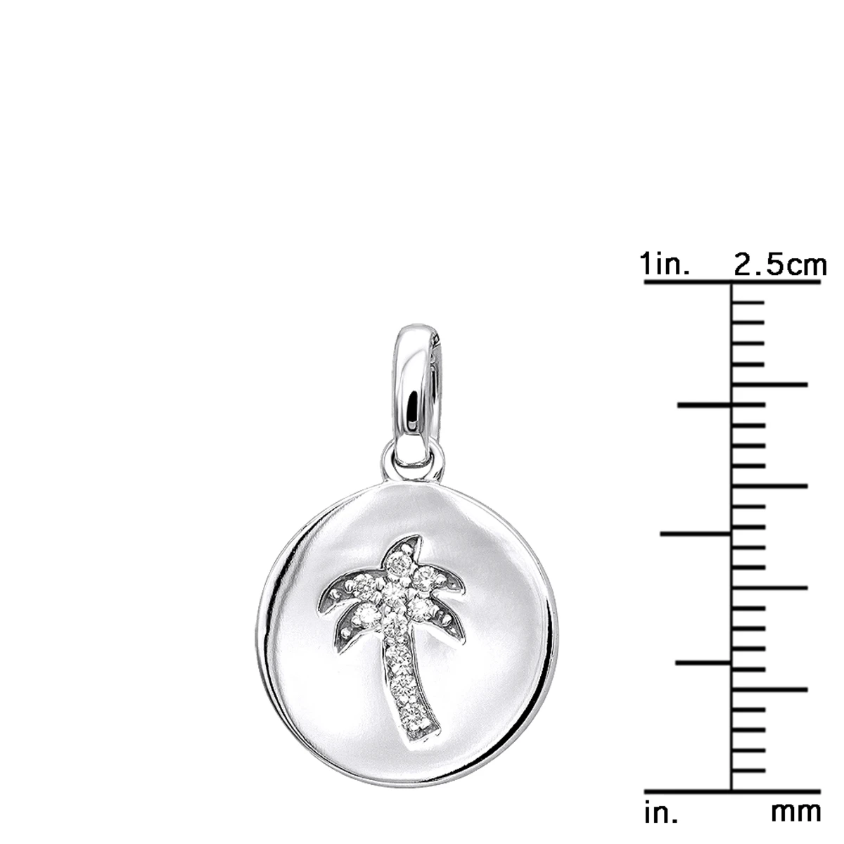 14K White Gold Palm Tree Circle Diamond Pendant 0.1ct Small Charm 7 14K White Gold Palm Tree Circle Diamond Pendant 0.1ct Small Charm - Image 5